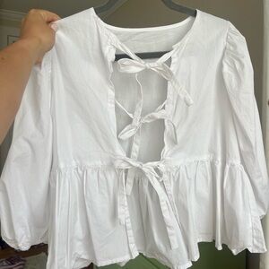 White Bow Spring Blouse - Women's Top